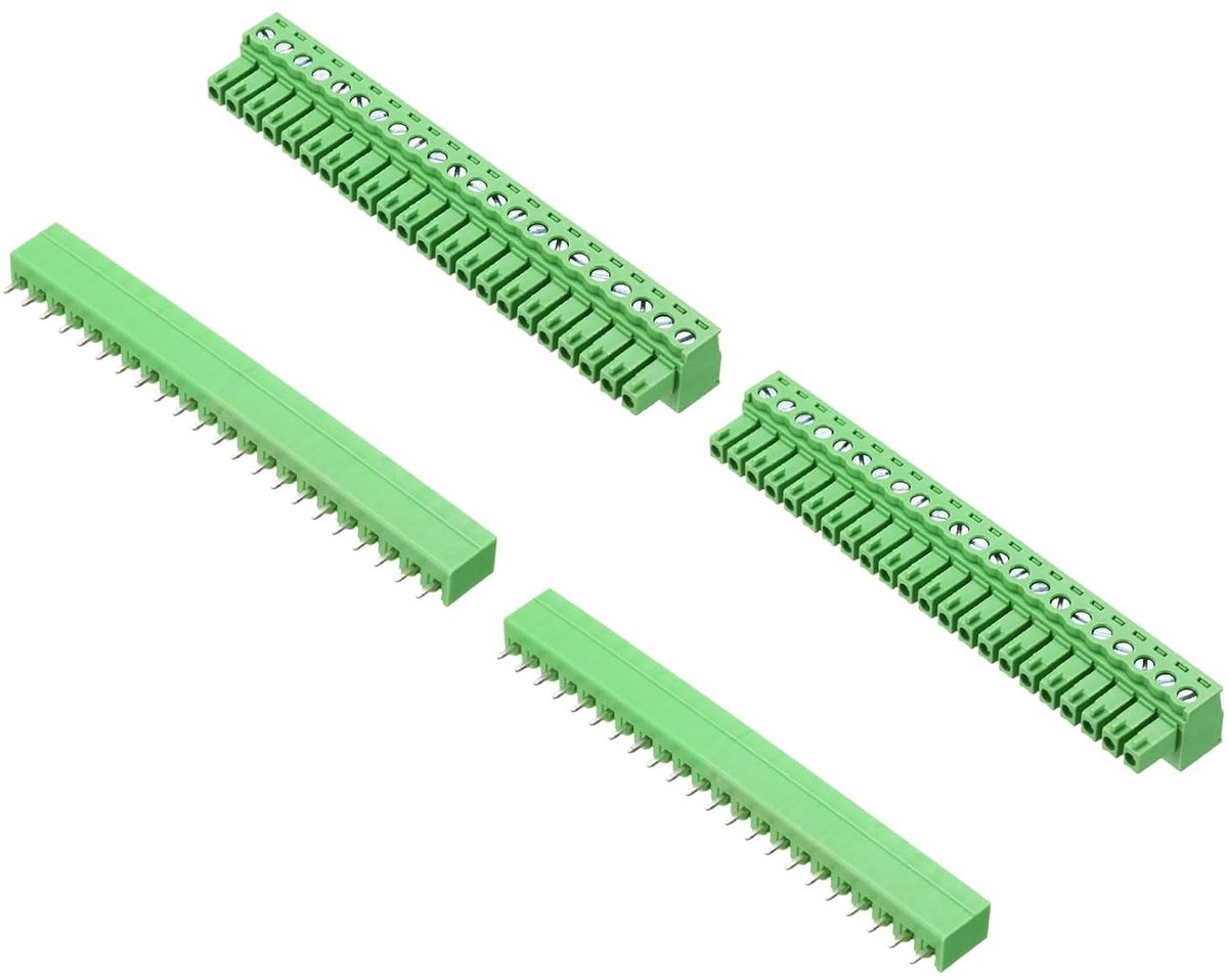 2 sets klemblokken voor PCB, 300 V, 8 A, mannelijk en vrouwelijk, 22 pinnen, 3,81 mm, afstand, klemblokken met schroeven voor PCB voor industrieel gebruik, groen
