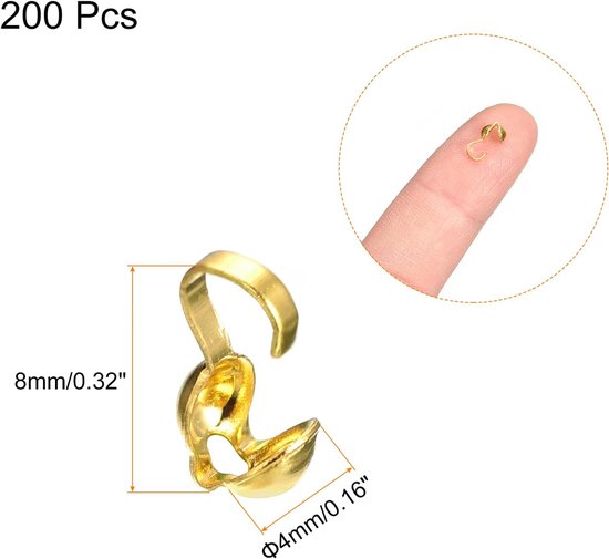 200 stuks open kraalpunten, knoopafdekkingen, metalen schelprand, omklapbare kalotten, eindkappen voor sieraden zelf maken, handwerk (4 mm/0,16" kop goud) — afbeelding 5