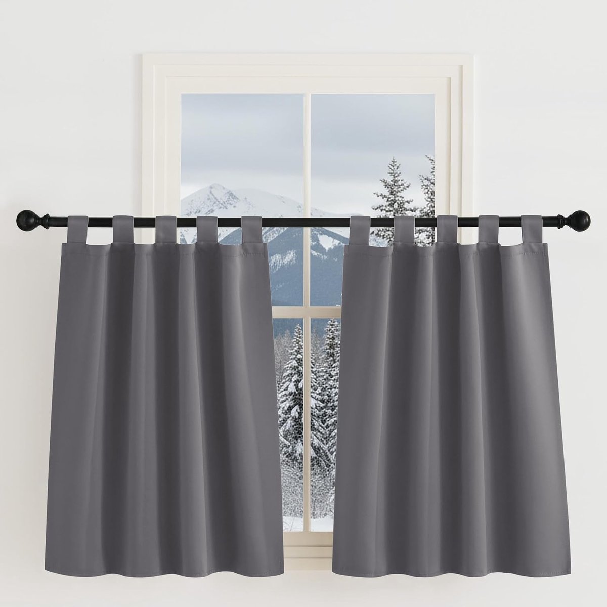 Gordijnen met lussen, thermogordijnen, ondoorzichtig, voor de keuken, slaapkamer, modern, set van 2, H 100 x B 90 cm, 100 cm hoog
