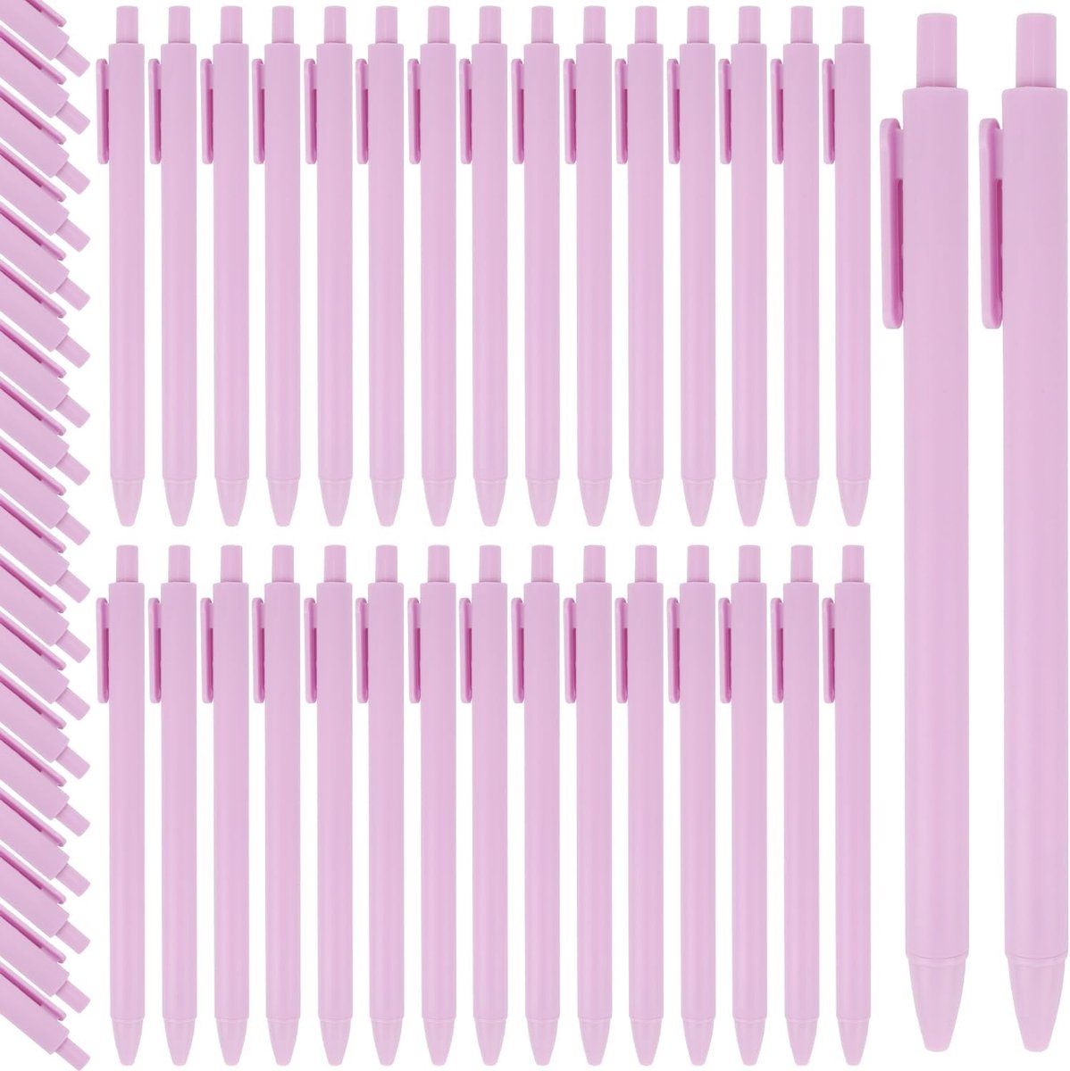50 stuks drukbalpenset, 0,5 mm, zwarte inkt, sneldrogend en vloeibaar schrijvend, met zachte rubberen grip, voor kantoor, school en kinderen (paars)