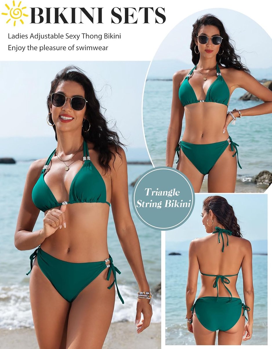 Bikini Dames Set Sexy String Bikini Halter Bikini Sets Tweedelig Badpak Push Up Badpakken met Parels Tanga Badmode Verstelbaar