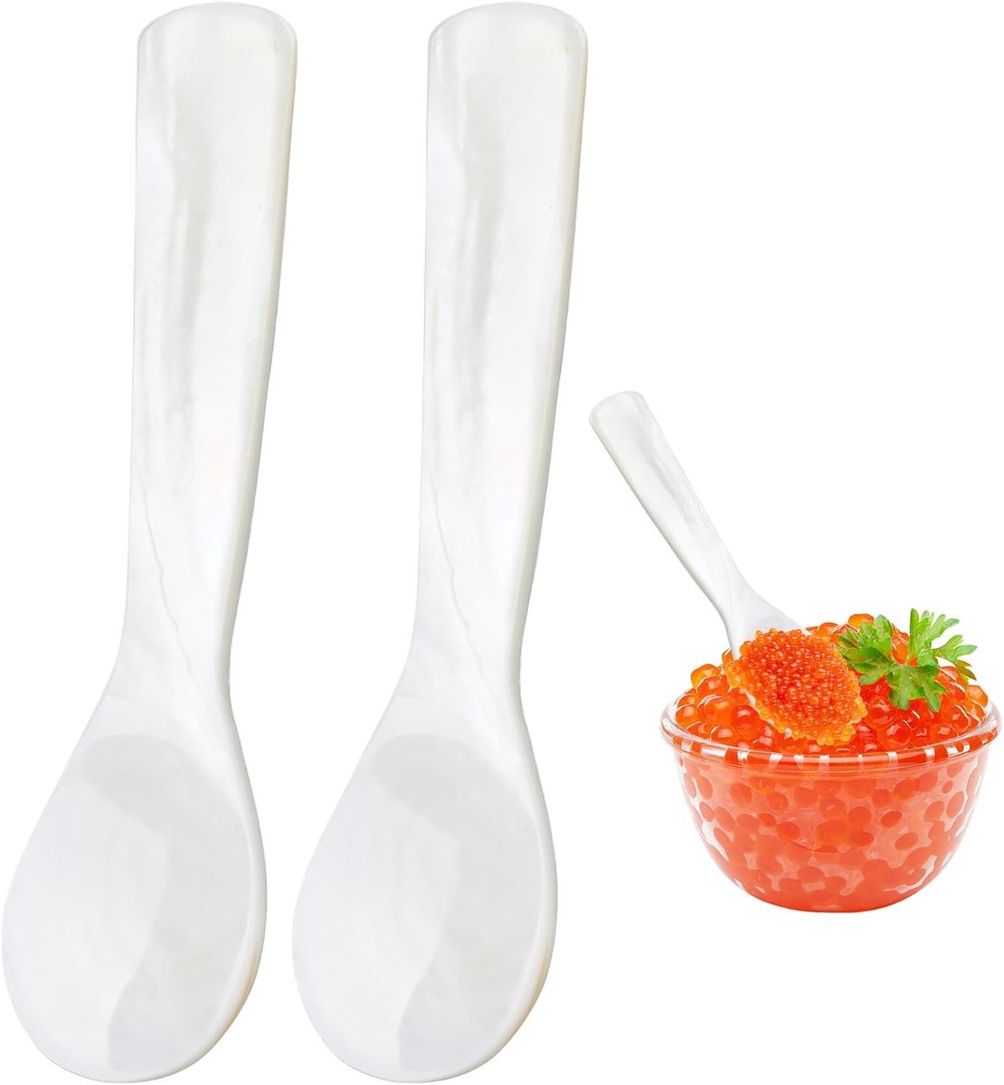 Parelmoerlepelset voor kaviaar, 2 stuks, ideale accessoires voor het proeven van kaviaar, hoogwaardige parelmoerlepel voor het stijlvol serveren van kaviaar.