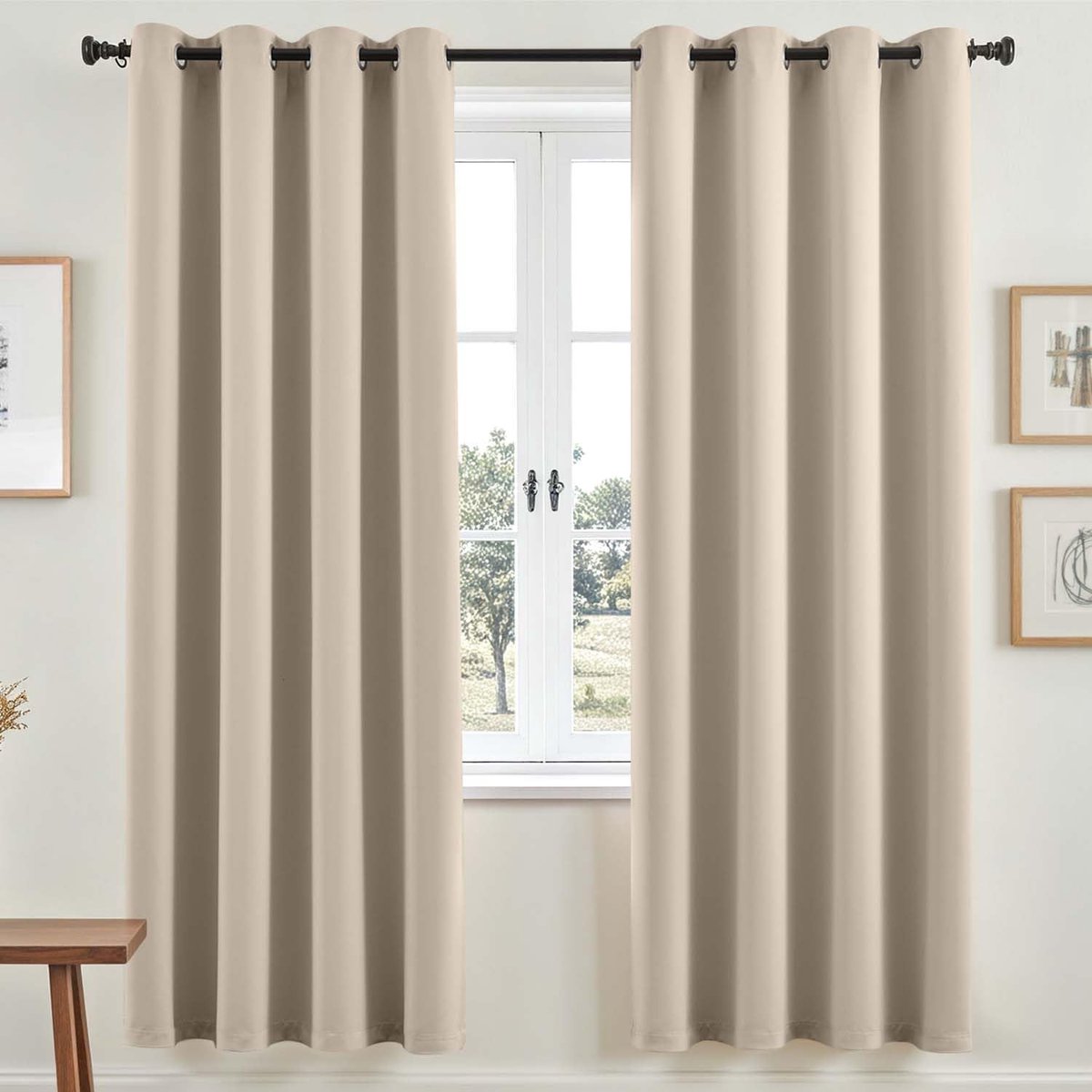 Verduisterende gordijnen, beige, H 200 x 140 cm, set van 2 gordijnen met inslagringen, woonkamer, verduisteringsgordijnen, slaapkamer, modern, gordijn met inslagringen