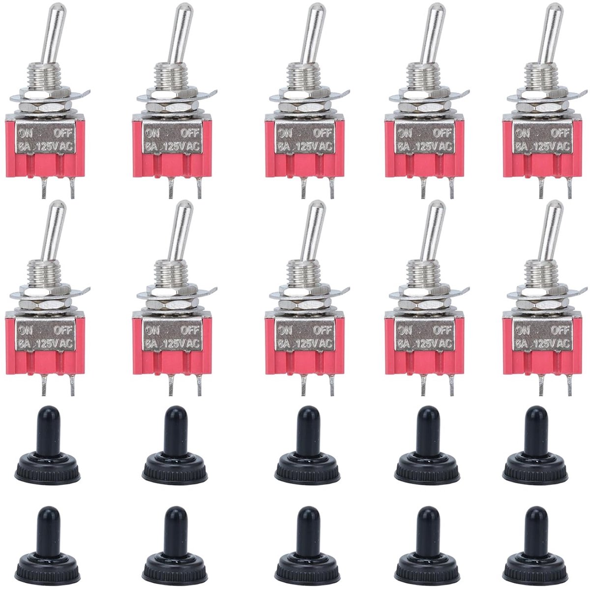 Schakelaars, SPST/SPDT, 2 standen, 2 pennen, 3 standen, pennen, aan/uit aan, AC 6 A, 125 V AC met waterdichte beschermkap, MTS 101, 102, 103, rood (MTS-101)