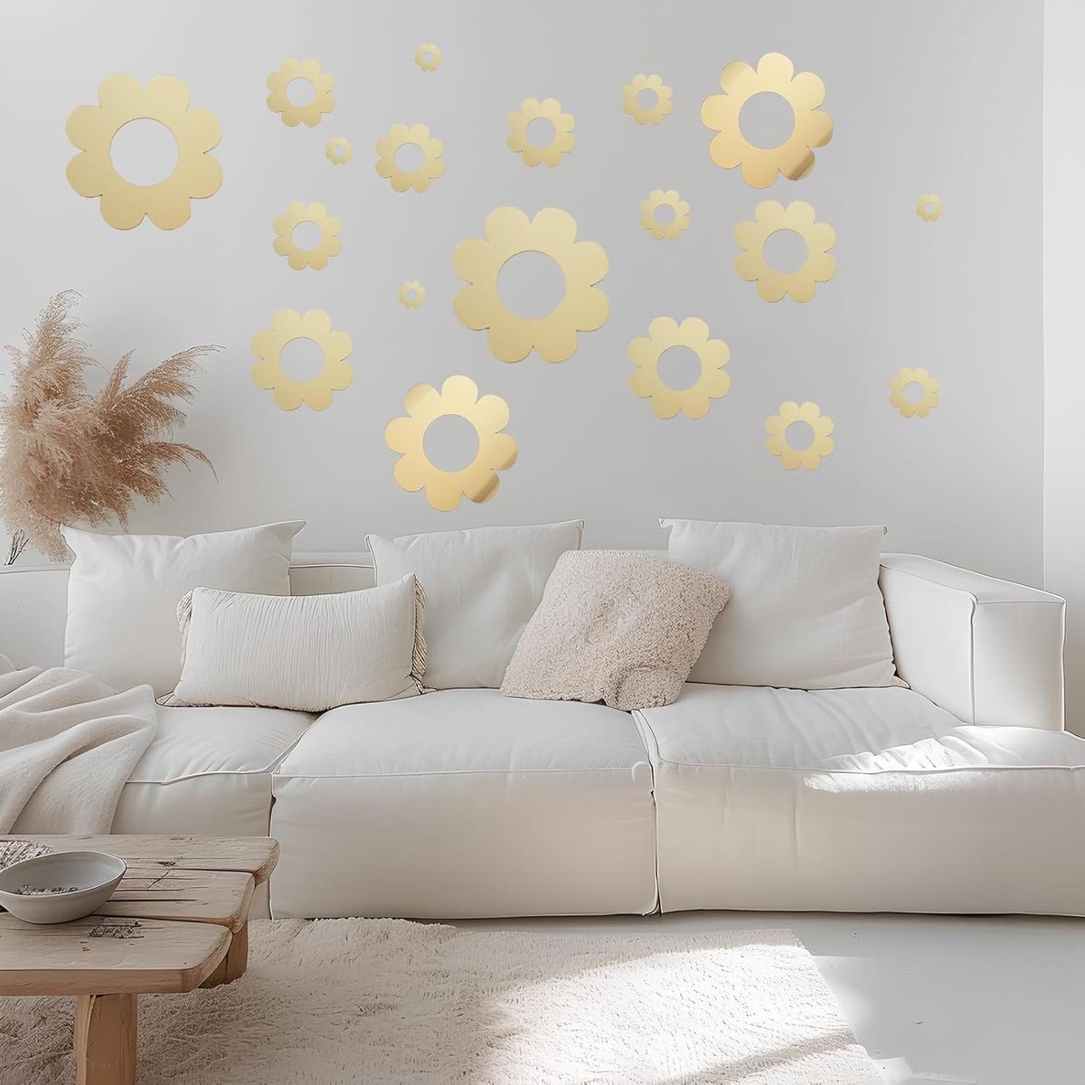 Spiegel Muursticker Sticker Modern Woonkamer Slaapkamer 3D Bloemen Muurstickers Kinderkamer Muurtattoo Bloemen Sticker Goud