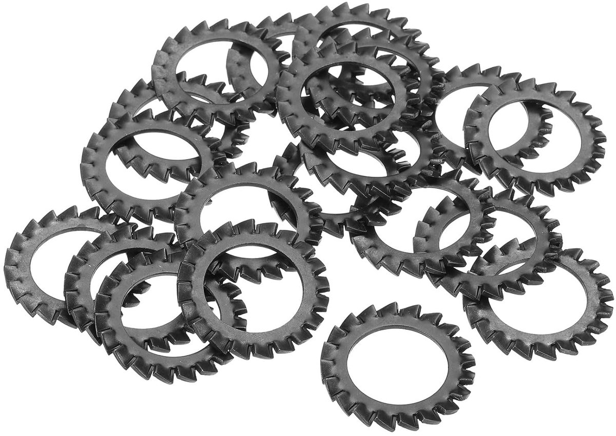 20 stuks buitenste tandschijven, M22 tandvergrendelingsschijven van koolstofstaal voor schroeven, mechanische bouten, bevestigingsuitrusting, zwart
