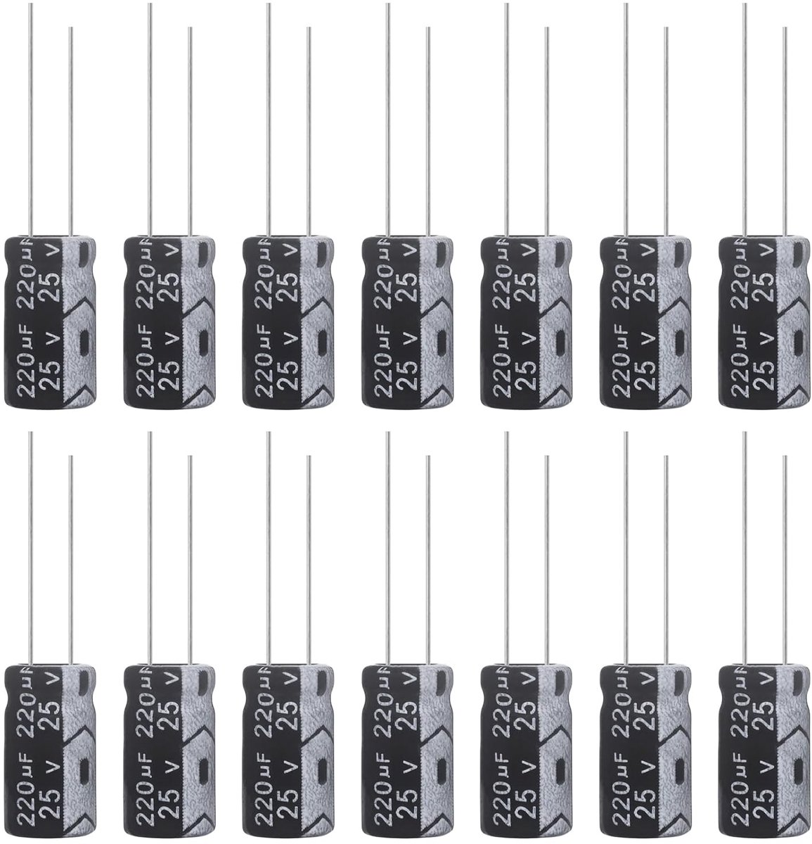 Condensatoren 220uF 25V Elkos condensator 220μF 25Volt Aluminium Elektrolytische condensator 6x12MM Electrolytische Capacitors 220 uF MFD 105 °C (verpakking van 15 stuks)