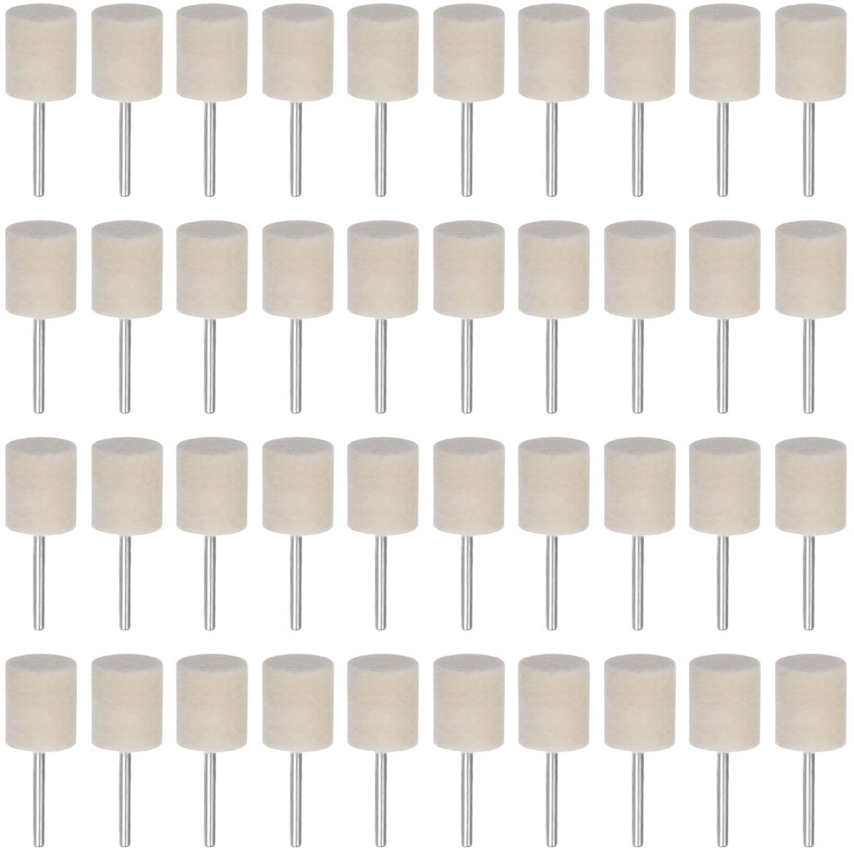 40 stuks wolvilt gemonteerde mandrel-punten 16 mm kop 1/8 inch schacht cilinder polijstbits bramen vilt polijstwiel voor draaigereedschap