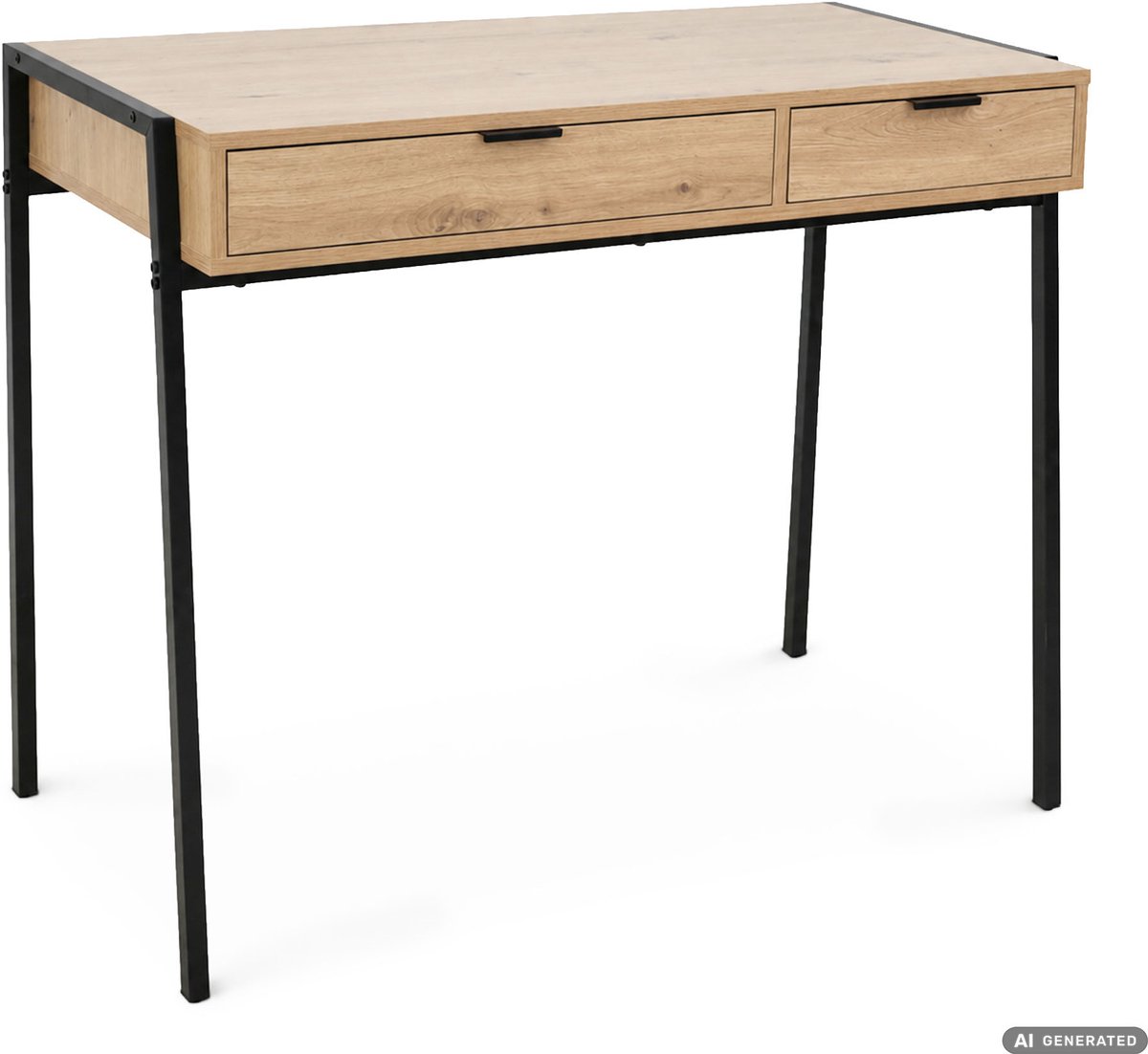 Computertafel Bureau ZENTIA / Industrieel / Artisan Eiken / 100 cm / 2 Lades / Zwarte Poten