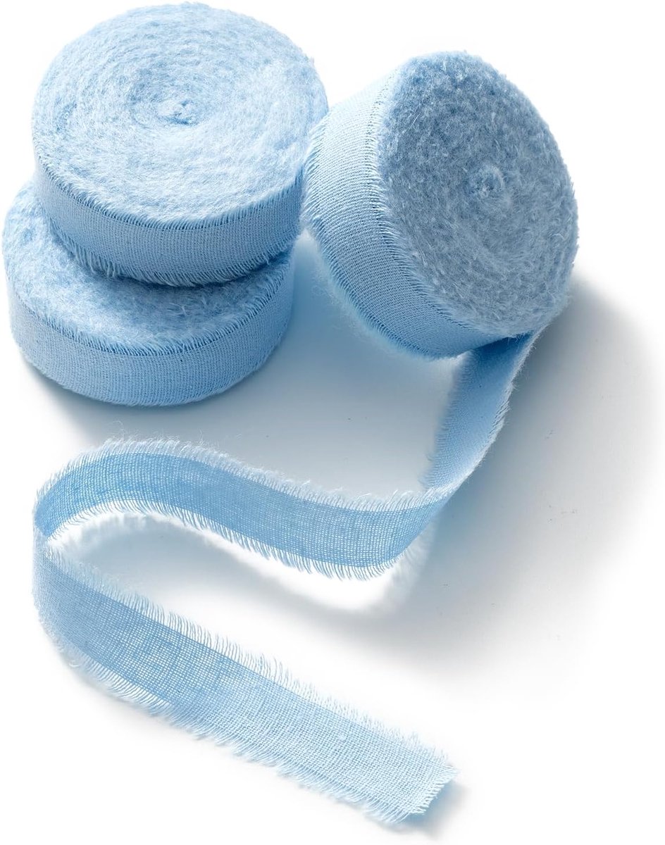 Katoenen lint Stoffen lint Bruiloftslint voor cadeauverpakking Strikjes Bloemenboeketlinten 3 rollen 1,5 cm x 6,3 m Lichtblauw