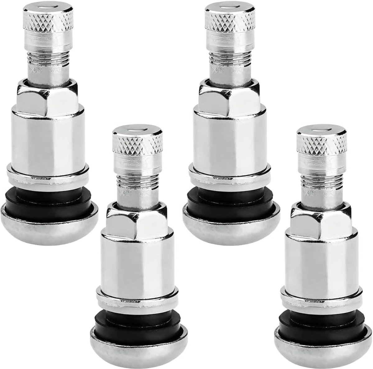 4 stuks zilveren metalen ventielen, volledig staal 525 met netkap, universeel autoventiel, tubeless ventiel voor auto, vrachtwagen, motorfiets, bandenventiel, metalen ventielen voor aluminium velgen