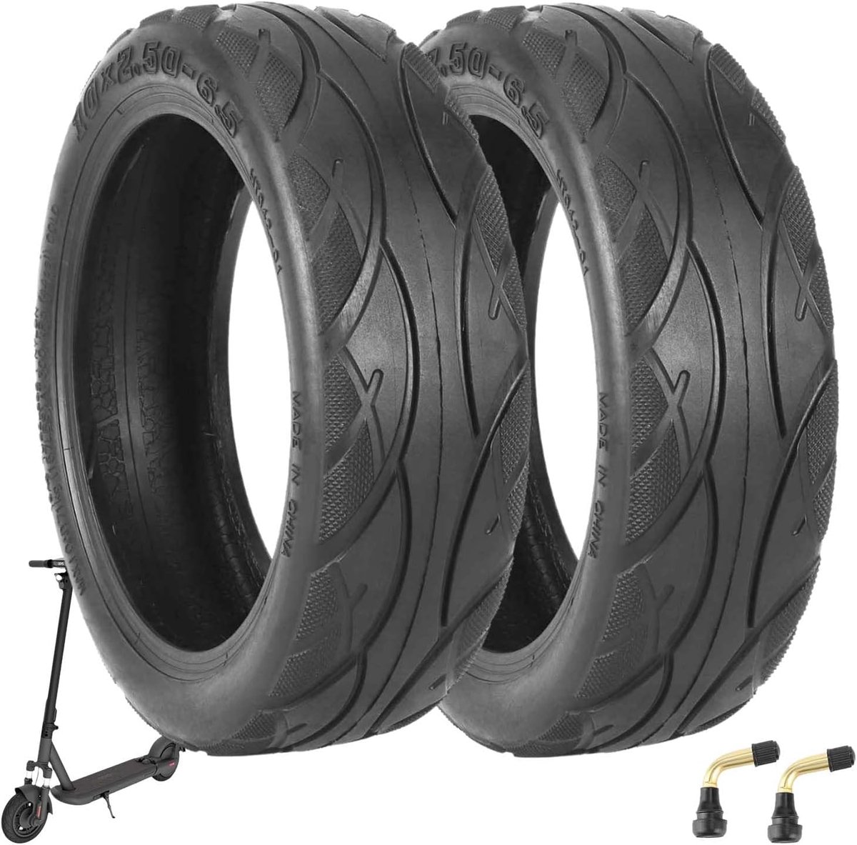 10 x 2,50-6,5 E scooterbanden, tubeless voor ODYS Neo E100 elektrische scooter, 10 inch, reservebanden, zonder binnenband, vacuüm banden voor en achter, met ventiel (HD-2 stuks)