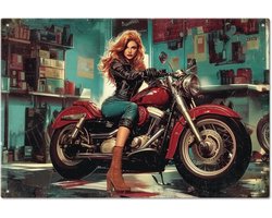 Vintage garage motorfiets dame metalen tinnen bord 20 x 30 cm vintage cool pin-up lady art plaquette poster wanddecoratie voor thuis bars clubs garage motorfiets minnaar geschenken