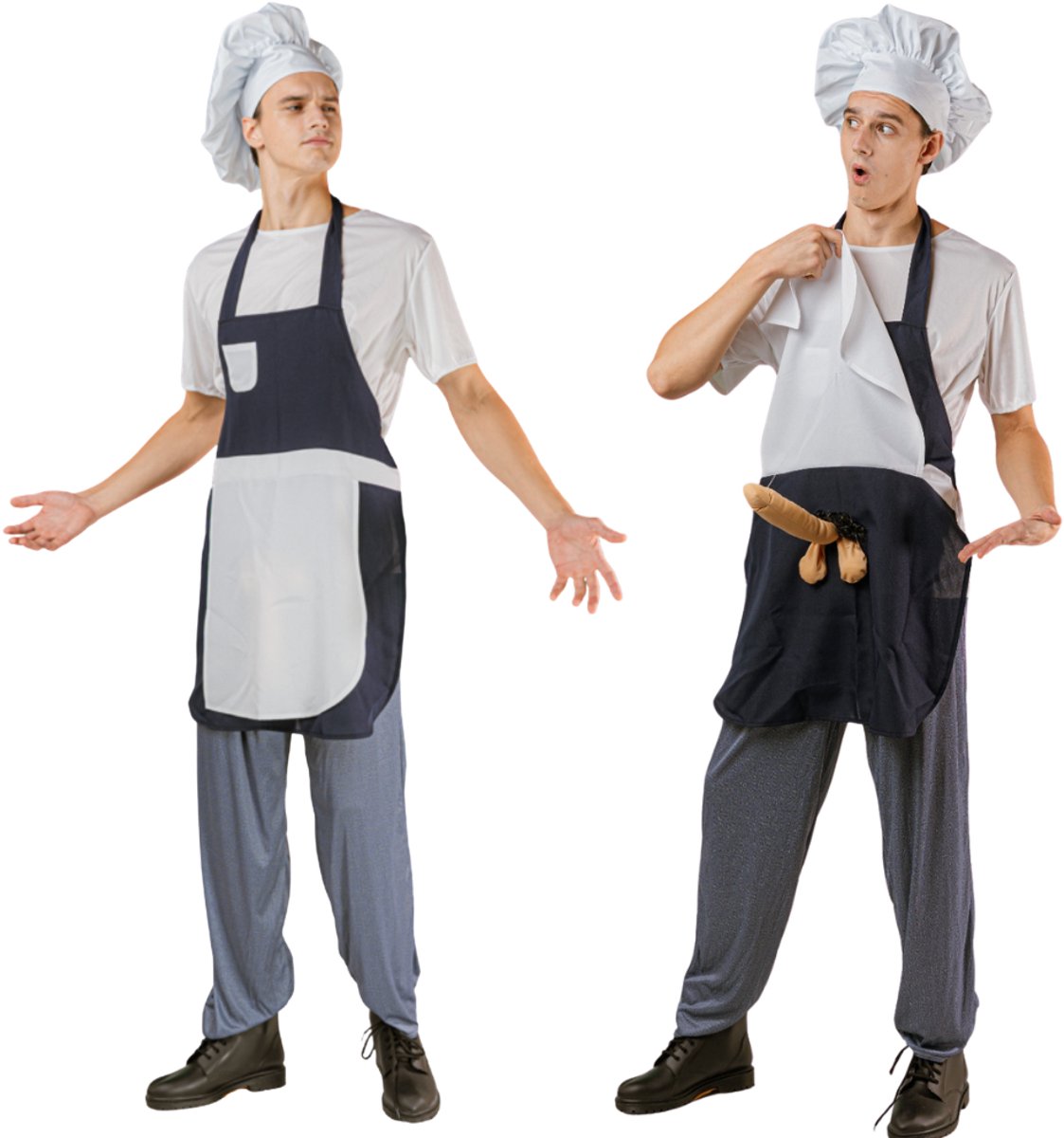 Joya Party® Cheeky Chef Kostuum Heren | Grappig Kok Kostuum Man | Chef Verkleedkleding Mannen | Schort met Verrassing | Koksmuts | Carnaval Outfit | Fout Verkleedfeest | Piemel Pak | One Size