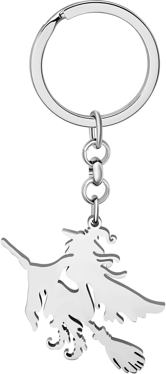 Rvs Bezem Heks Sleutelhanger Mode-sieraden Heks Hoed Geschenken Voor Vrouwen Meisjes Geschenken Portemonnee Sleutelhanger, Verzilverd B, M