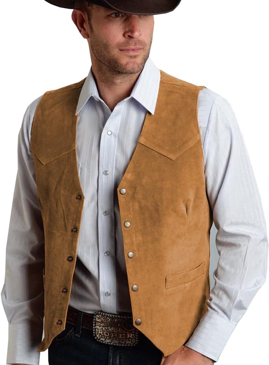 Suède pak voor heren, vest, vintage, western cowboy vest, normale pasvorm, goud, 3XL