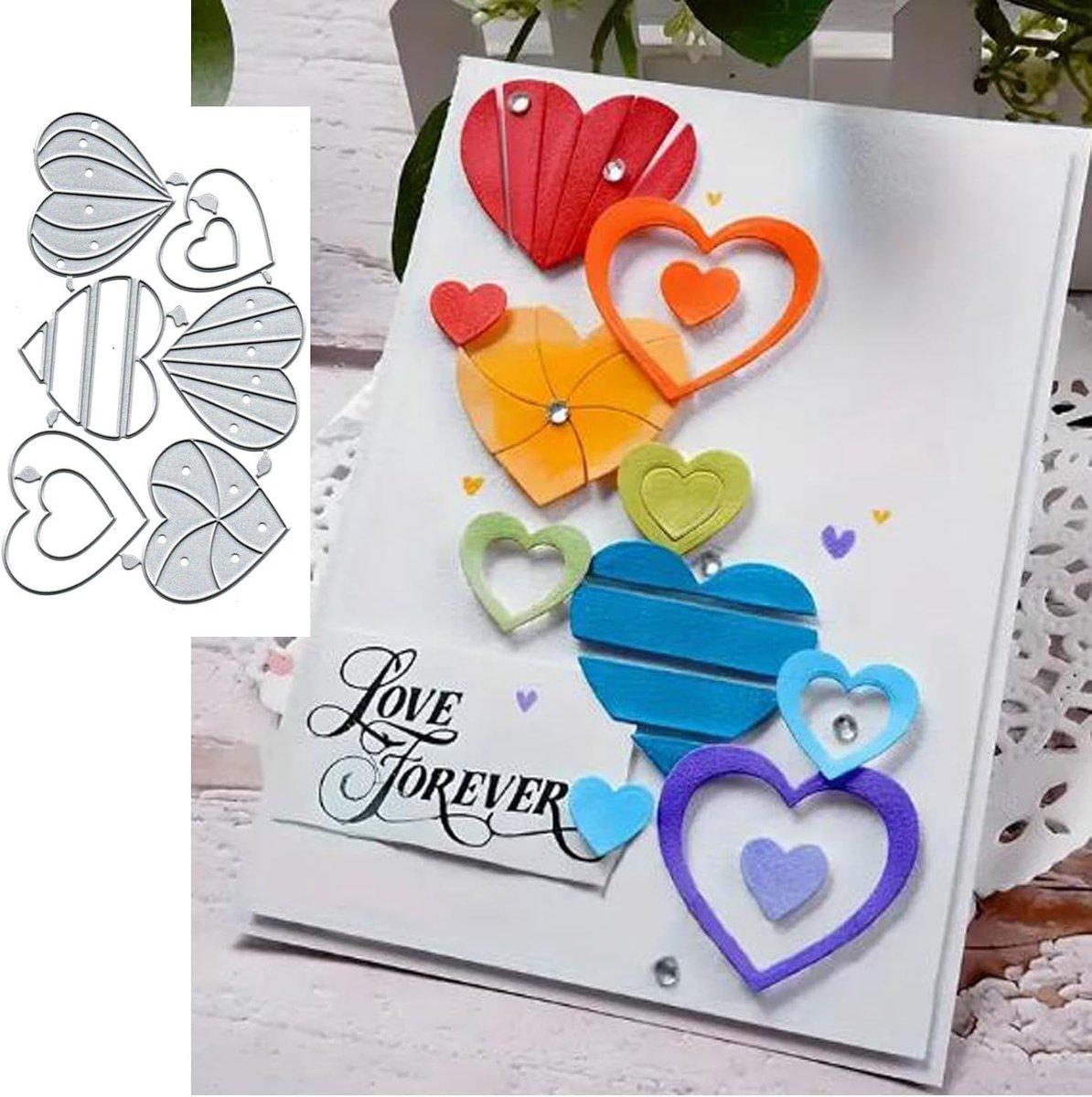 6 stuks hart liefde metalen stanssjablonen, Valentijnsdag hart snijden dobbelstenen gesneden stencils voor doe-het-zelf uitnodigingskaart scrapbooking album embossing papier sterft kaart maken