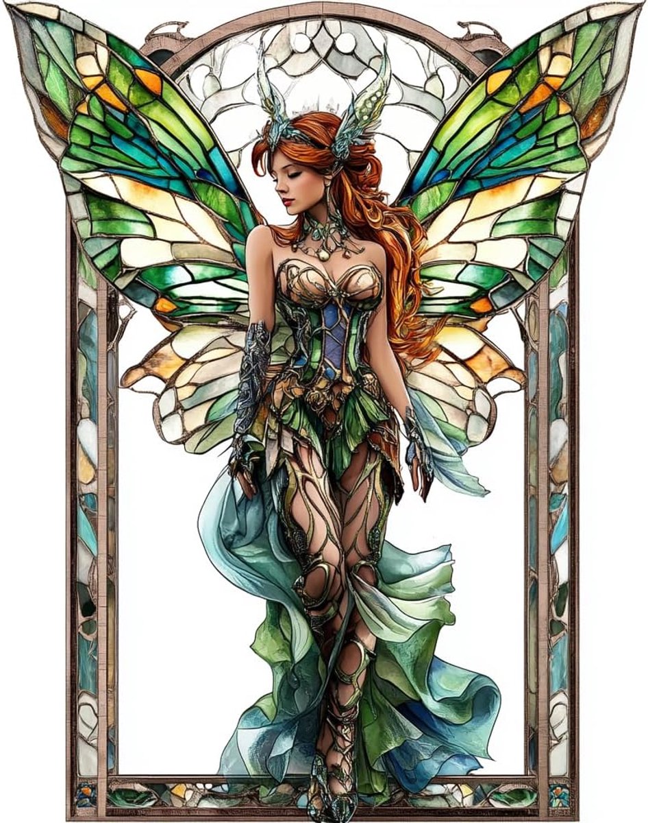 Dubbelzijdig acrylbord diamond painting hanger & raamafbeeldingen set met ketting -elf DIY kristal schilderij hanger diamant schilderij muurbehang kits 20 x 20 cm - voor muur en entree