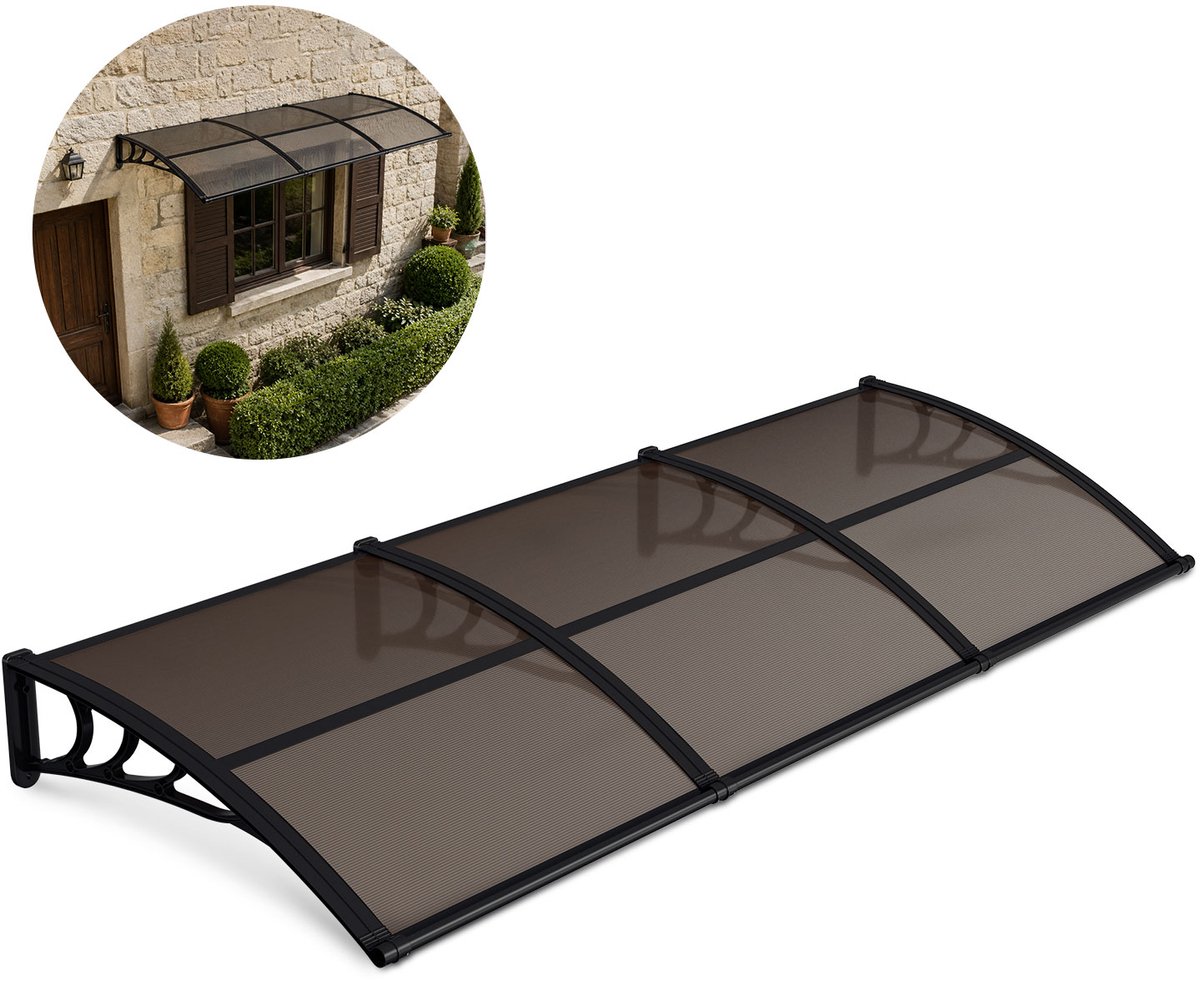 Voordeurluifel 300 x 100 cm - zwart frame - bruin