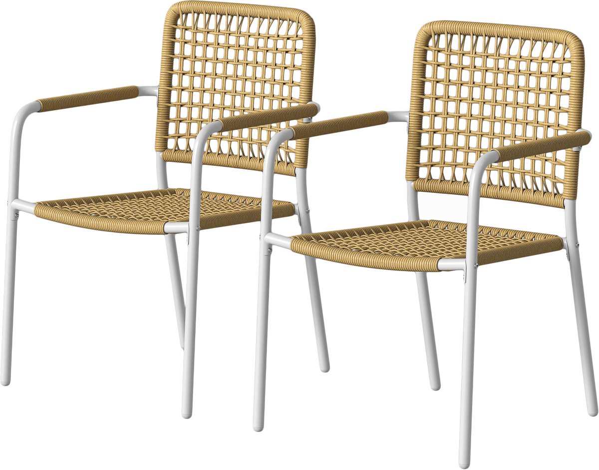 Set van 2 rieten tuinstoelen - Balkonstoelen van metaal en rotan - Robuust metalen frame - Voor terras, tuin