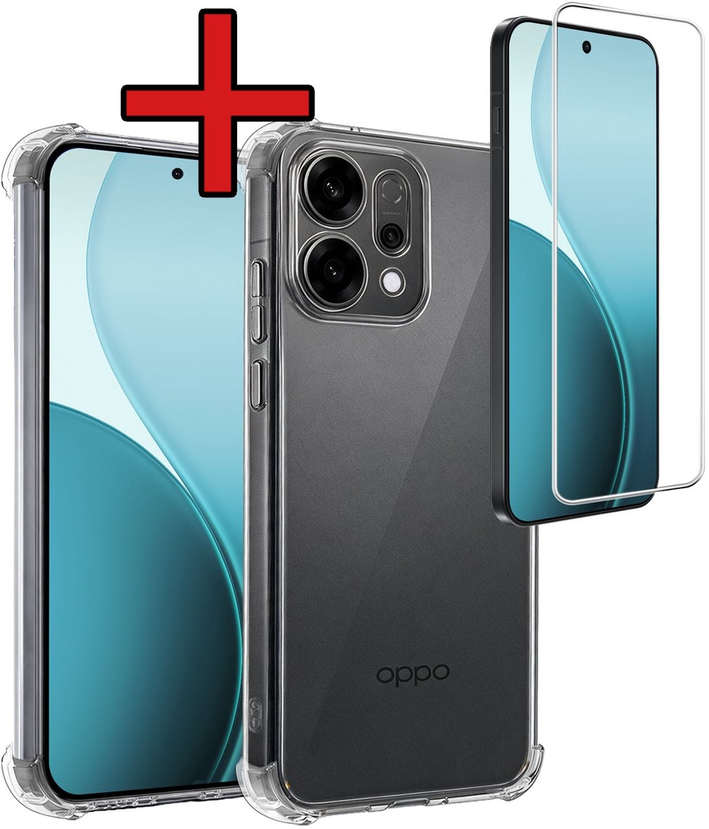 Hoesje - Met Screenprotector - Geschikt voor Oppo Reno 14 - Sterk & Shockproof - Back Cover - Siliconen Case - Telefoon Hoes - Shock Proof - Telefoonhoes - Transparant