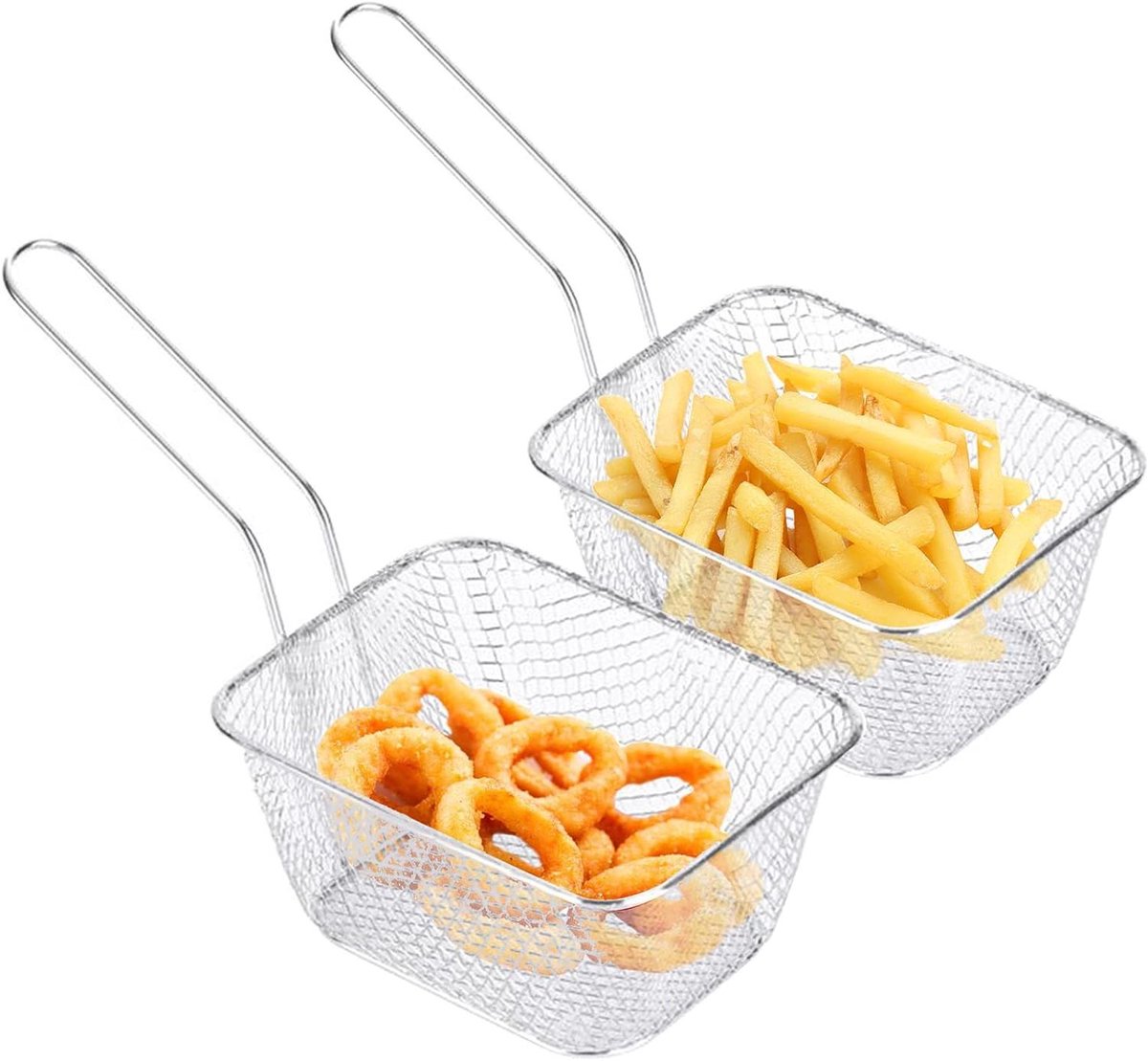 Frietmand Roestvrij Staal - Spaandermand Keuken - Frituren Serveren - Lange Handgreep - 2 Stuks - Zilver