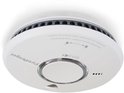 Witte FireAngel rookmelder met cirkelvormig testknopje en indicatielampjes.