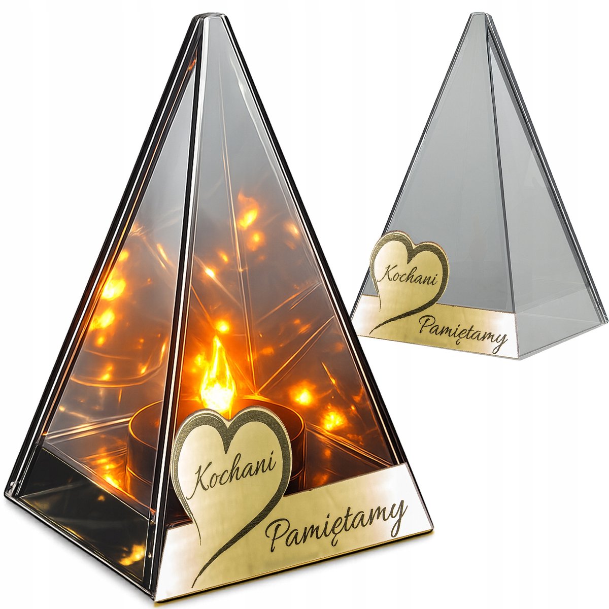 LED Graf Lampion met Vlam Effect - Glazen Graflicht met Gouden Accent