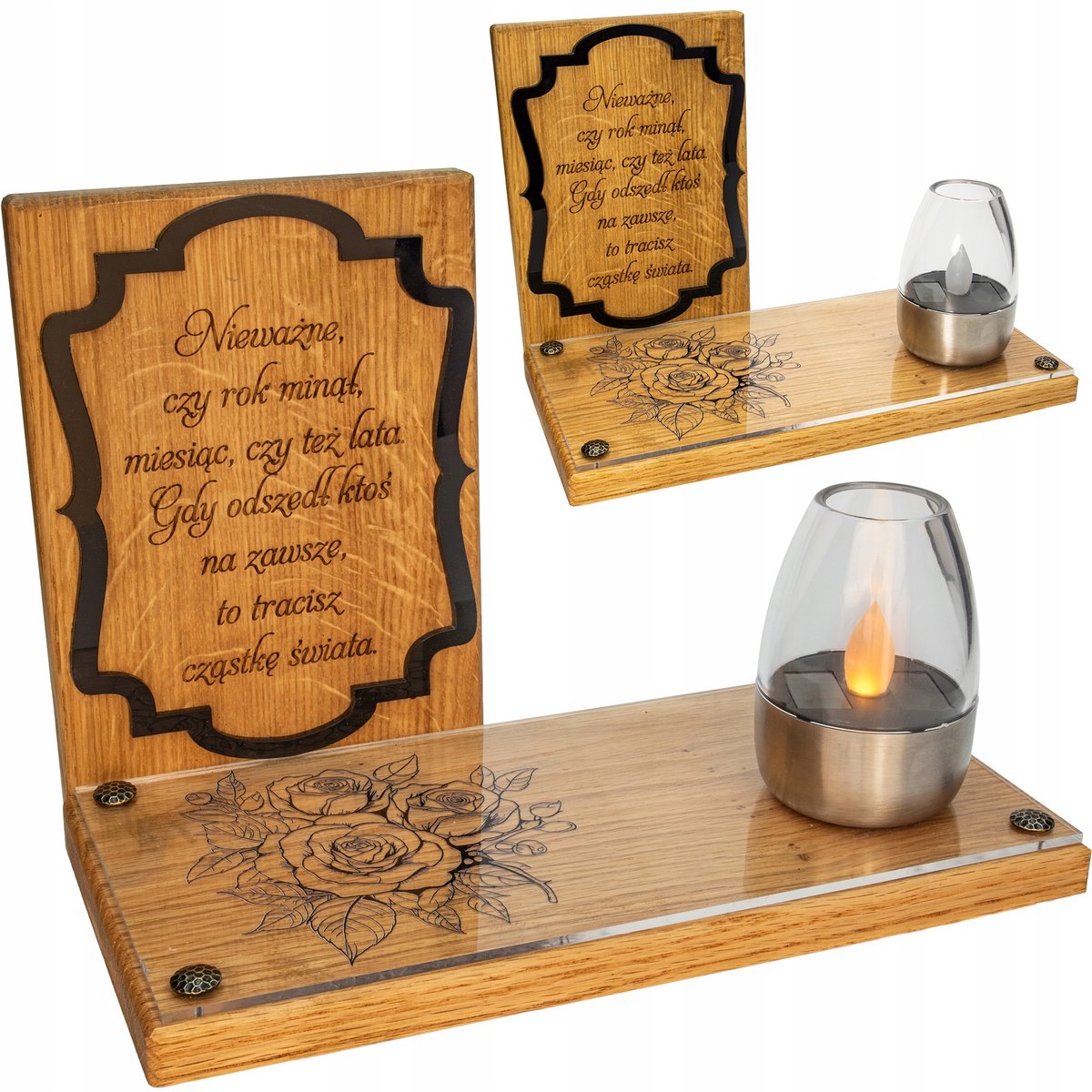 Zonne-energie Grafsteen Lantaarn Grote Eiken Houten Decoratie