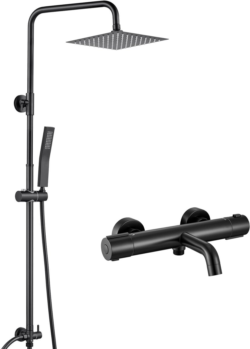 Auralum Max Regendouche Met Thermostaatkraan - 20CM Vierkante Douchekop - Inclusief Thermostatische Badkraan - CoolTouch technologie - RVS Doucheset - Hoogte Verstelbare 72-110 cm - Regendoucheset - Zwart