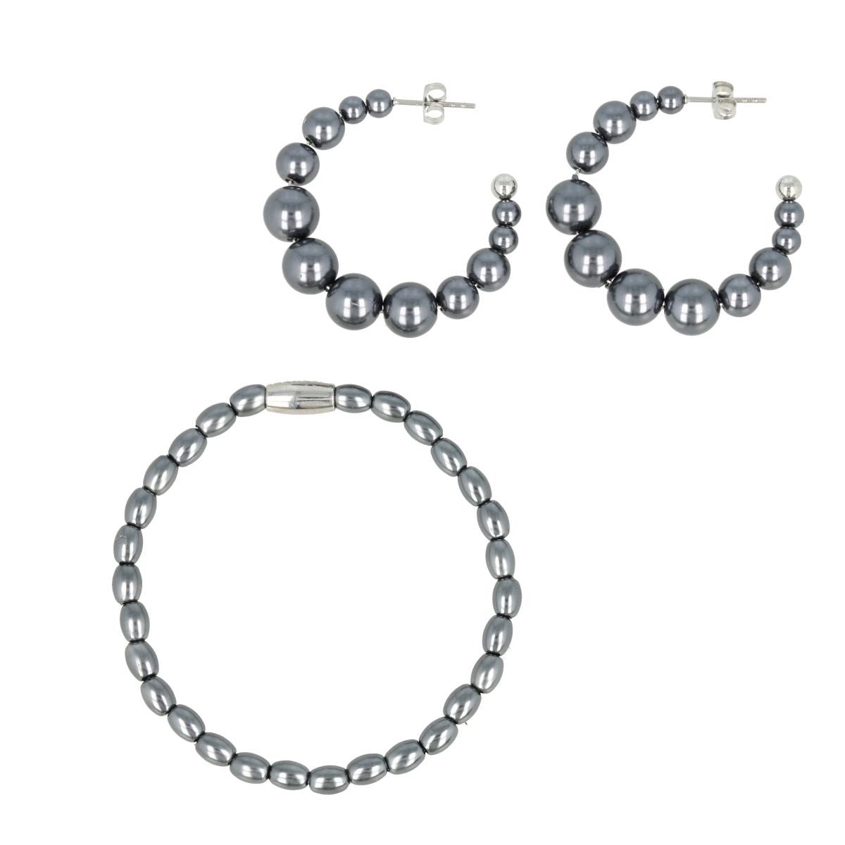 My Bendel - Sieraden Set Zwarte Parels - Zilverkleurig - met Luxe Cadeauverpakking | Sieraden Voor Dames