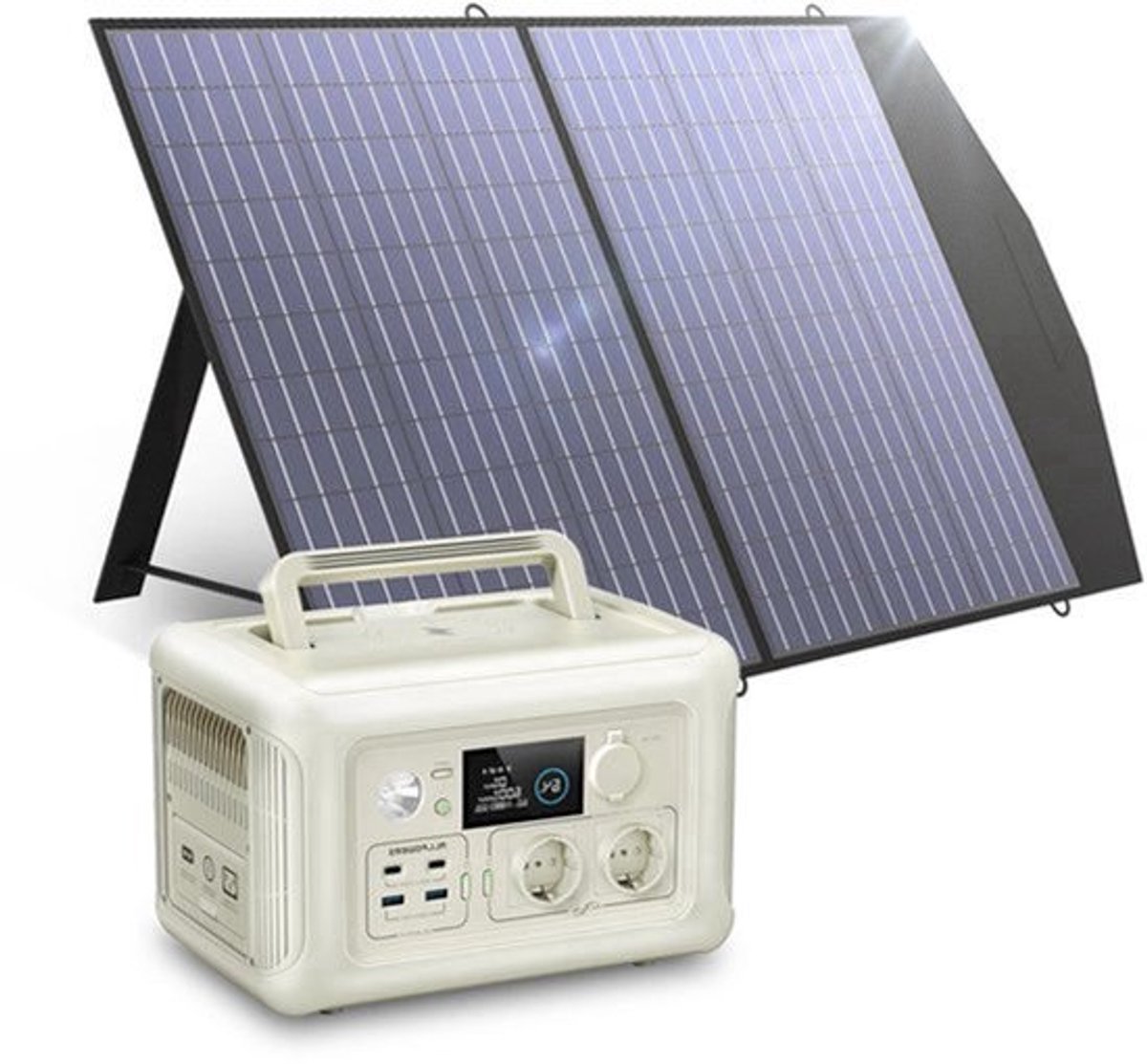 Powerstation - Generator - Aggregaat - Powerbank - Draagbare - 600W - met 100W Zonnepaneel - 299Wh LiFePO4 Zonnegenerator met UPS & MPPT - voor Kamperen en Back-up - Wit