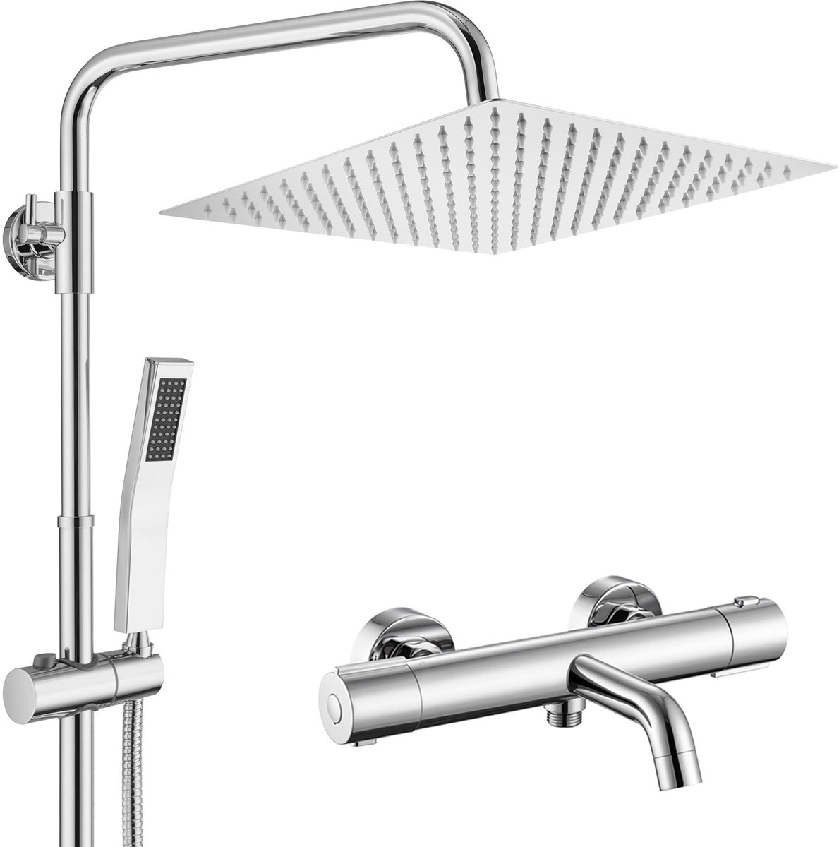 Auralum Max Douchesysteem Met Thermostaatkraan - Regendouche Ø 30 cm - Met Vierkant Handdouche - RVS Doucheset - Inclusief Thermostatische Badkraan - Verstelbare Hoogte 72-110 cm - Regendoucheset - Chroom