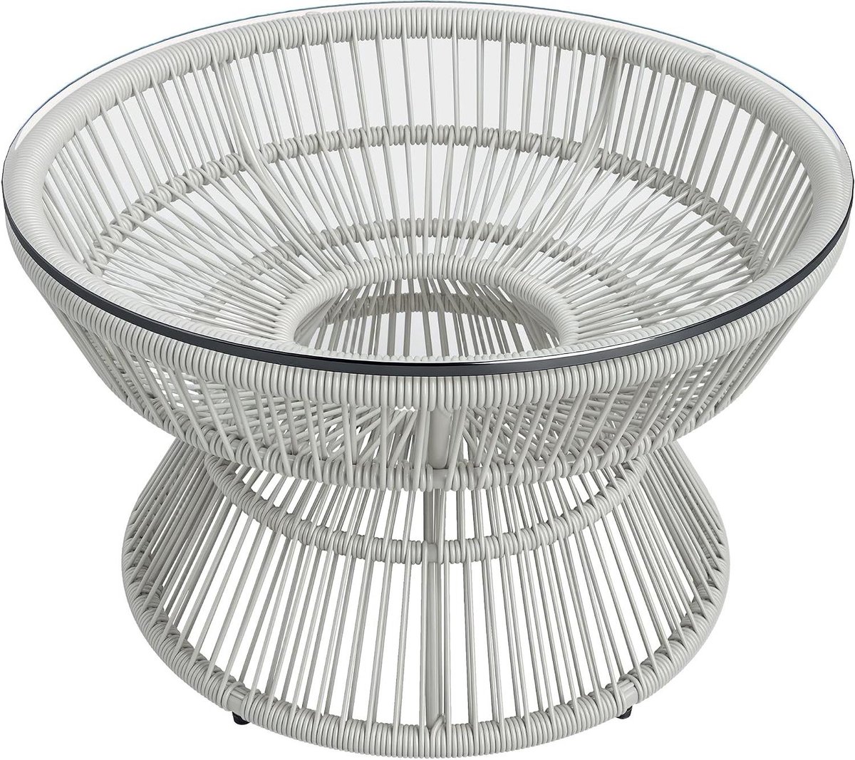 Tuin Salontafel - Ronde bijzettafel - Buiten ontspannen - Gehard glazen blad - 60 x 37 cm - Lichtgrijs