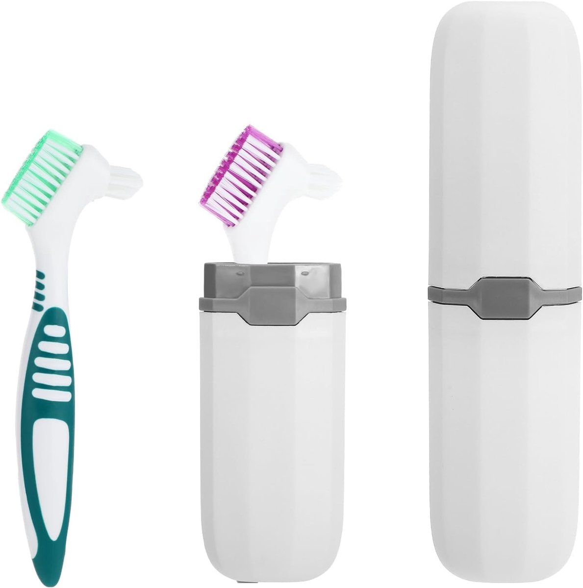 Reinigingsborstels voor Kunstgebit, 2 Stuks Dubbelzijdige Tandenborstel met Multilayer Haren en Opberghoes voor Optimale Mondhygiëne