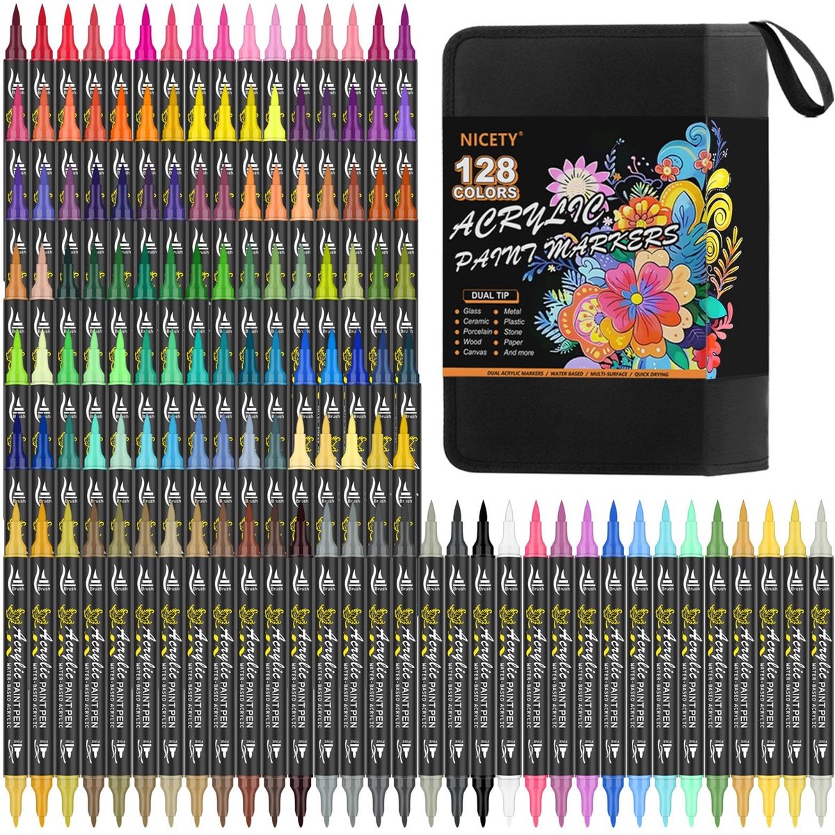 SolidKeus - 128 Kleuren Acrylverf Markers met Dubbele Punt