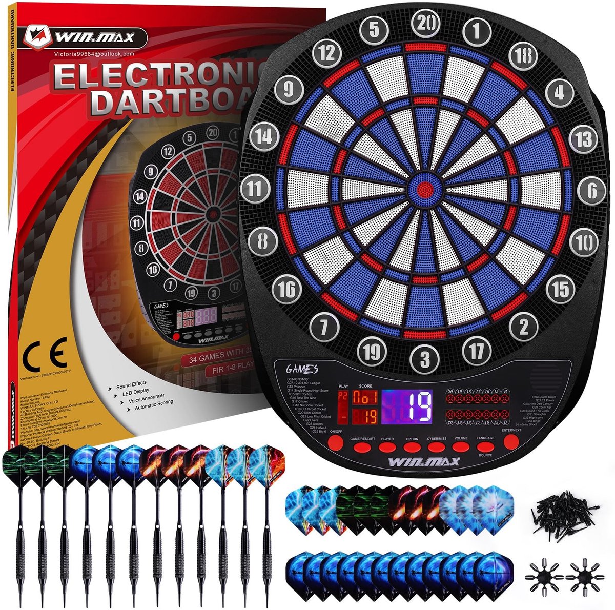 SolidKeus - Elektronisch Dartbord met 34 Spellen en 12 Darts voor 1 tot 8 Spelers