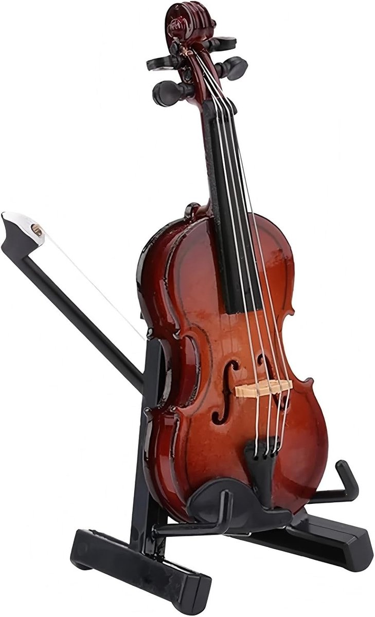 Miniatuur Houten Viool van 13 cm met Stand voor Thuisdecoratie en Muziekliefhebbers, Perfect Cadeau voor Kinderen en Volwassenen