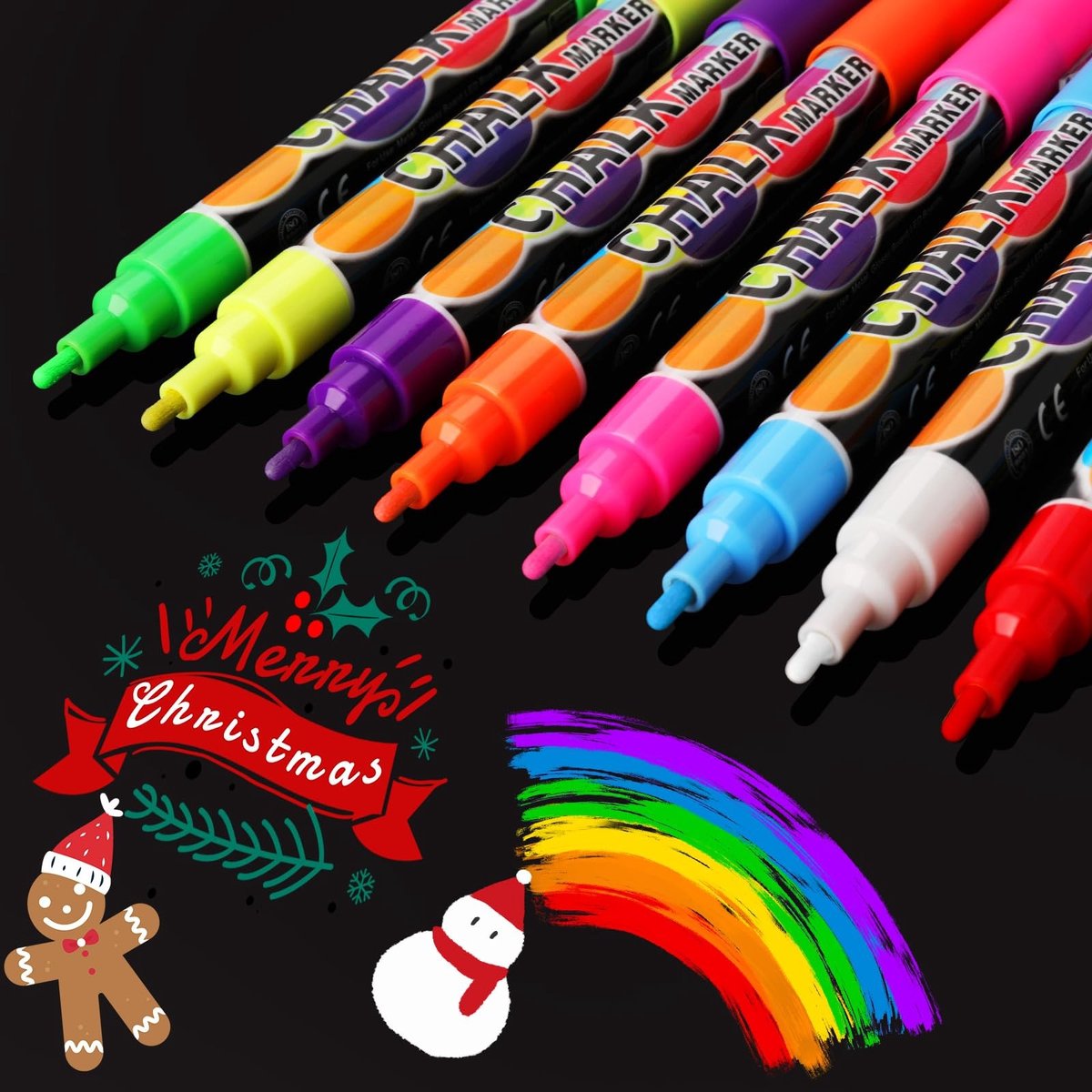SolidKeus - 8 Kleurige Liquid Chalk Stiften voor Raam en Bord, Wasbaar