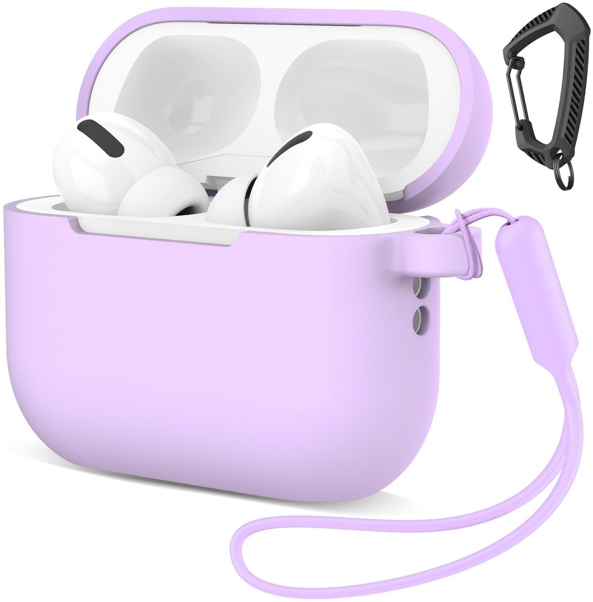 SolidKeus - Siliconen Case voor AirPods Pro 3 met Carabiner en Cord - Lichtpaars