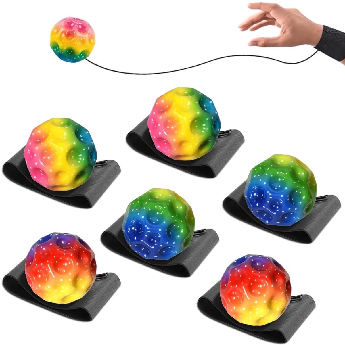 SolidKeus - Set van 6 Elastische Ballen met Trekkoord voor Handtraining