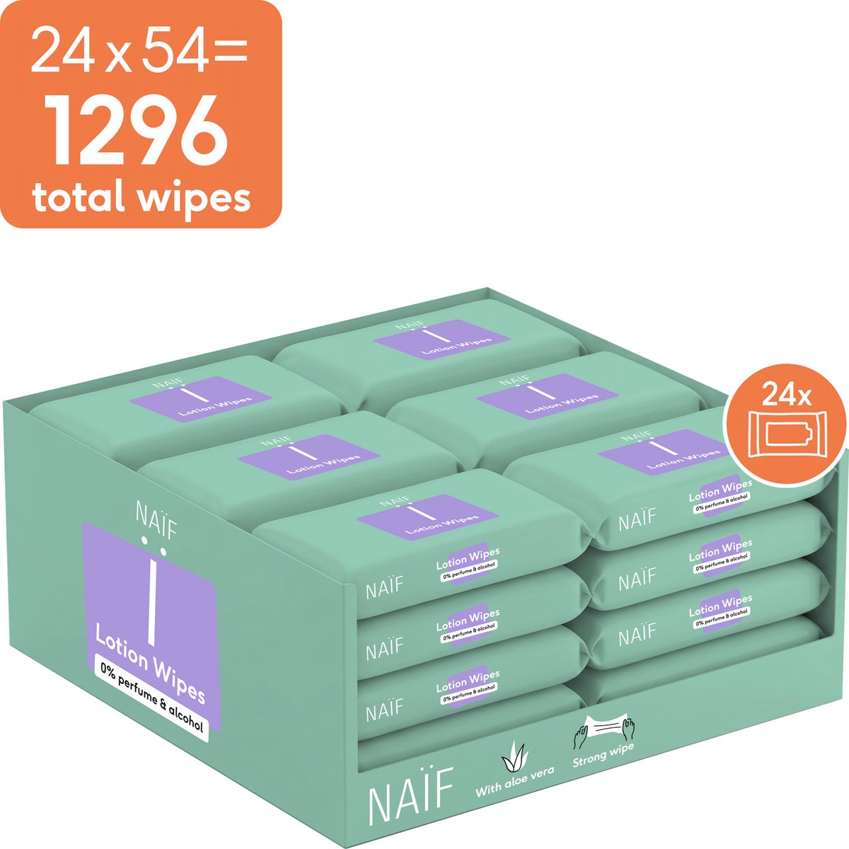 Naïf - Sterke Lotion Wipes - 0% parfum 0% alcohol – met Aloë Vera - 1296 doekjes (24 stuks x 54 doekjes)
