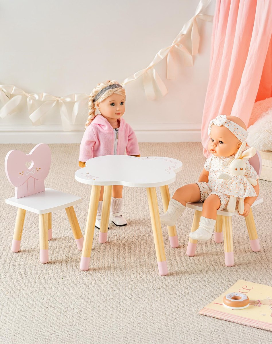SolidKeus - Houten Meubelset voor Poppen met Tafel en 2 Stoelen voor 16-18 Inch Poppen