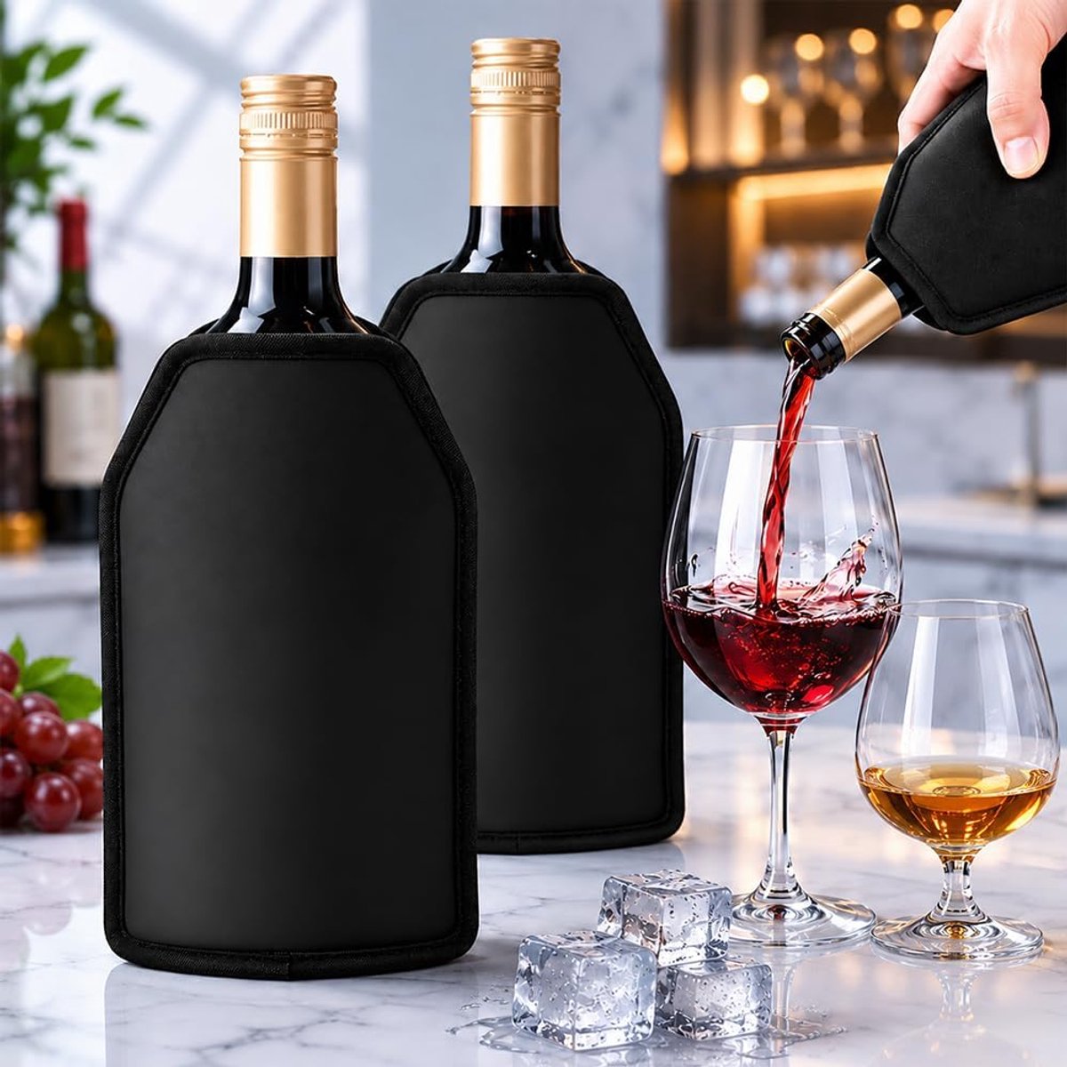 Wijnkoeler, 2 stuks, 23 × 16 × 1,5 cm, herbruikbaar, wijnkoeler, koeler voor wijnflessen met elastiek, koelgel voor wijn, bier, champagne en dranken
