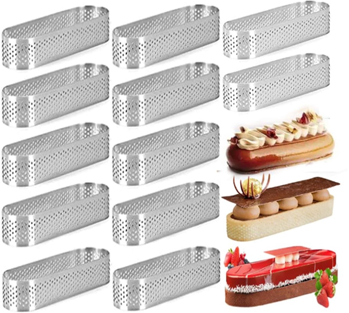 12 Ovale taarten vormen Frans dessert mousse fruit teen ring quiche cakevorm, roestige paling teen mousse ring