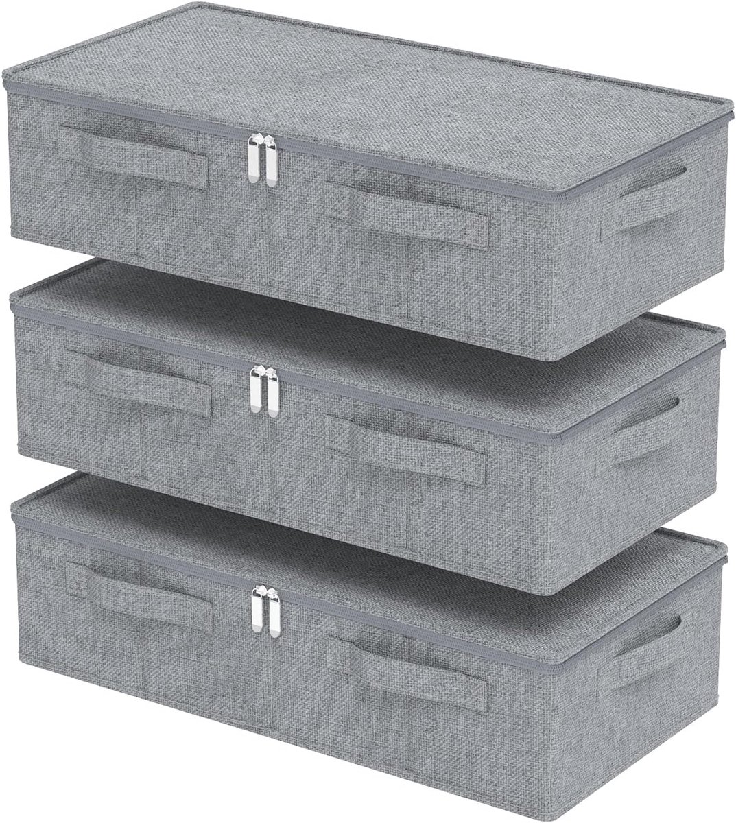 stoffen opbergdoos met deksels, 60x30x15cm, grijs, 3 Pack | Onder bedmanden met zijhandgrepen,vochtbestendige PP-paneelkledingorganizers, wasbare opbergzakken voor kledingkasten