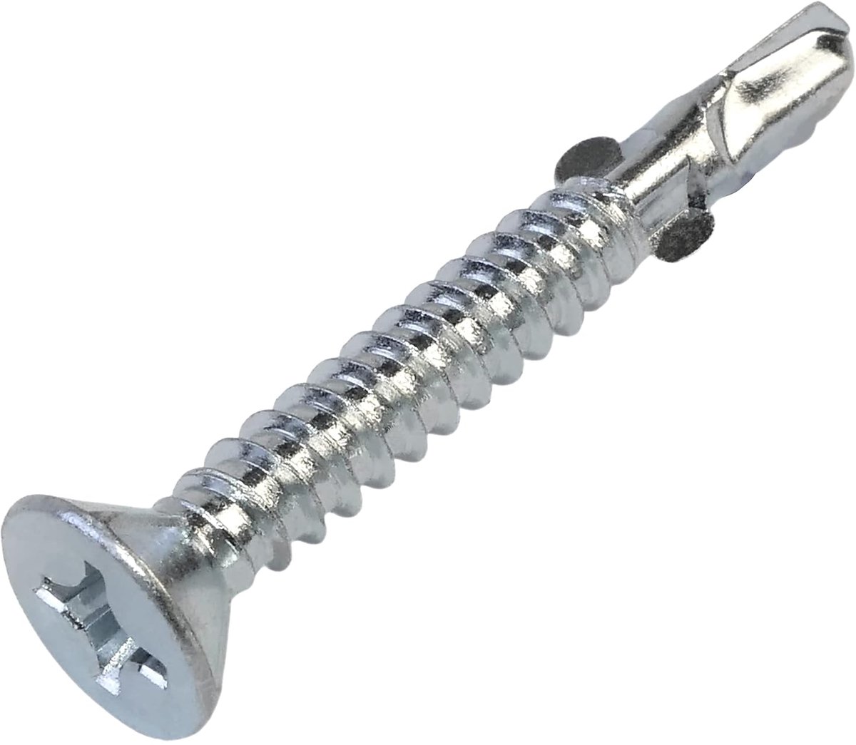 - C57399 - set van 50 zelftappende schroeven met verzonken kop getand met vleugel Ø5,5x45 mm - voor hout op metaal - afdruk van de kop PH 3 - DIN 7504P - van staal - kleur zilver