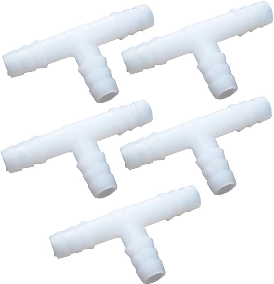 T-buisverbinding, gelijke buisadapter, kunststof gegolfde irrigatieconnectoren voor tuin, aquarium, aquarium, luchtpijp, 4 mm, verpakking van 5 stuks