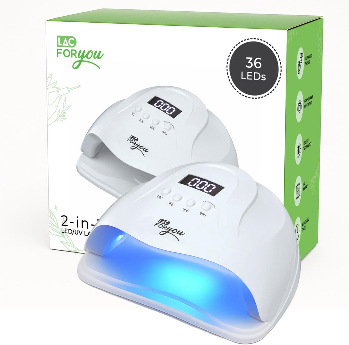 SnelShoppen - Semi-Permanente Nagel Lamp met 36 LEDs, UV LED, 365/405 nm, Compact, met 4 Timers en LCD Display, Nageldroger voor Thuisgebruik