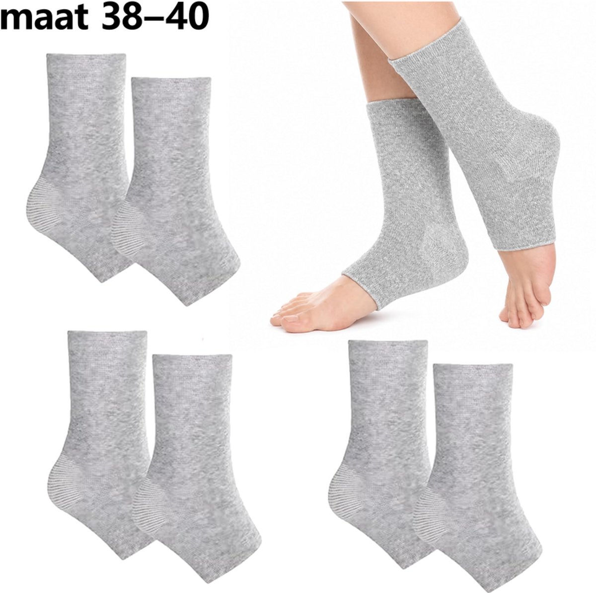Bamboe Compressiesokken - Voor Vermoeide Voeten & Enkel - Maat M - Schoenmaat 38-40 - Lichte Ondersteuning - 3 Paar - Grijs